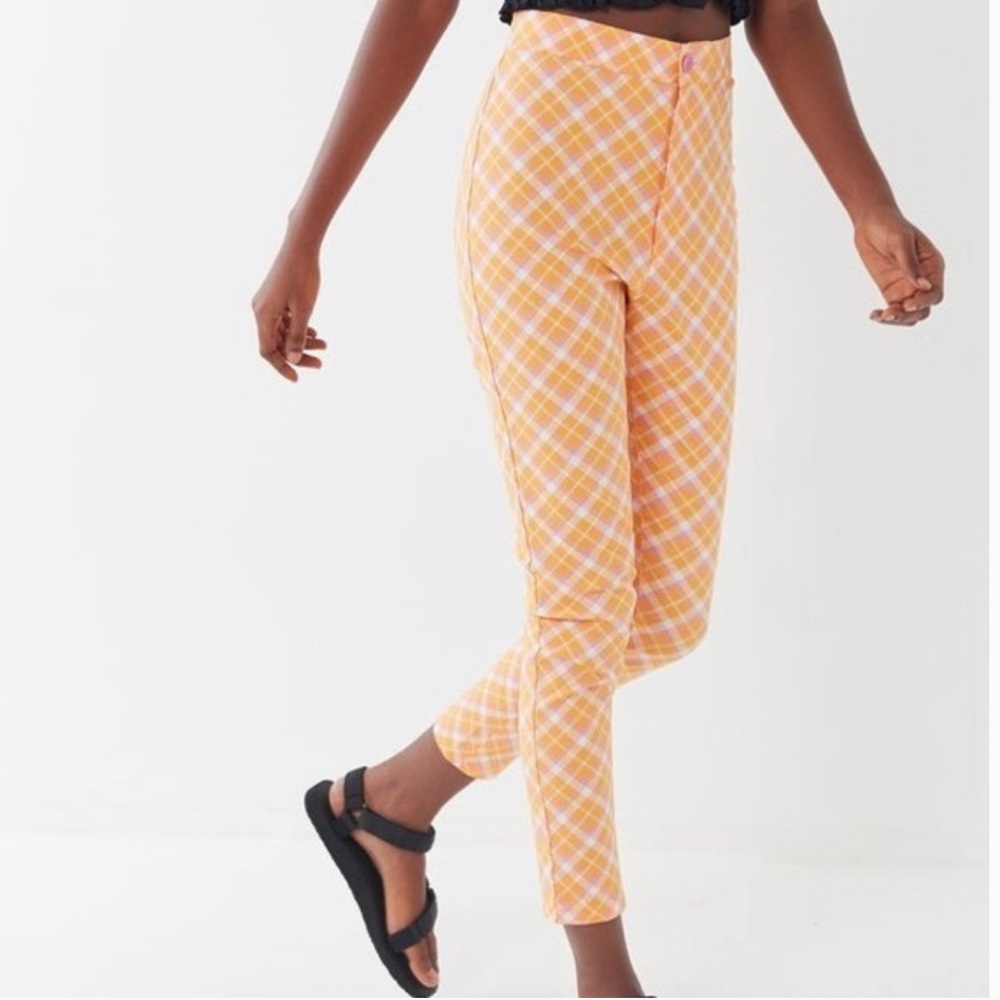 Urban Outfitters Orange Ingrid High Rise Plaid Pants 2